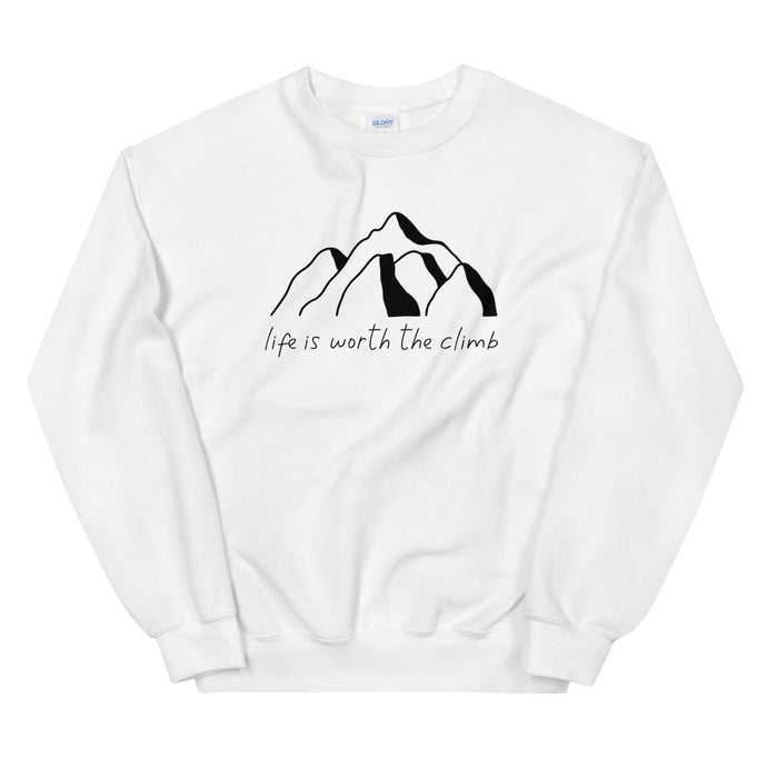 Life Is Worth The Climb Sweatshirt in white color flat