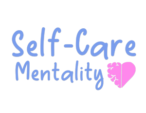Self-Care Mentality Logo in blue with pink heart
