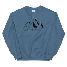 Load image into Gallery viewer, Life Is Worth The Climb Sweatshirt in indigo blue color
