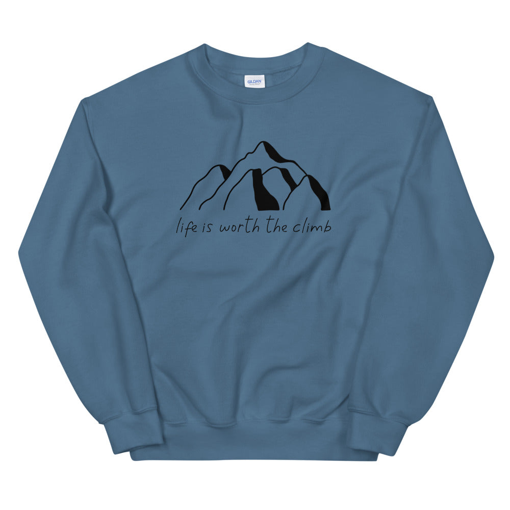 Life Is Worth The Climb Sweatshirt in indigo blue color