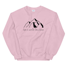 Load image into Gallery viewer, Life Is Worth The Climb Sweatshirt in light pink color
