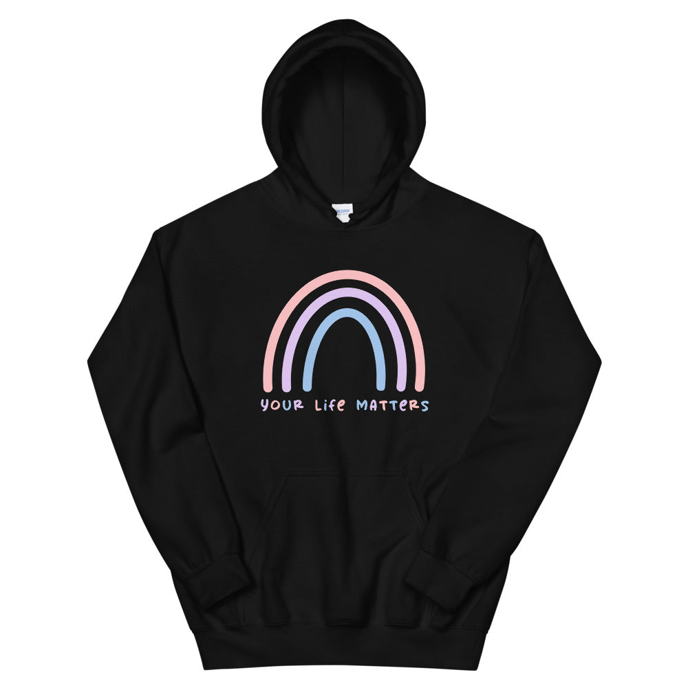 Your Life Matters Rainbow Hoodie in Black color
