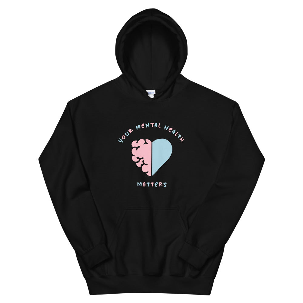 Your Mental Health Matters Heart Hoodie in Black color