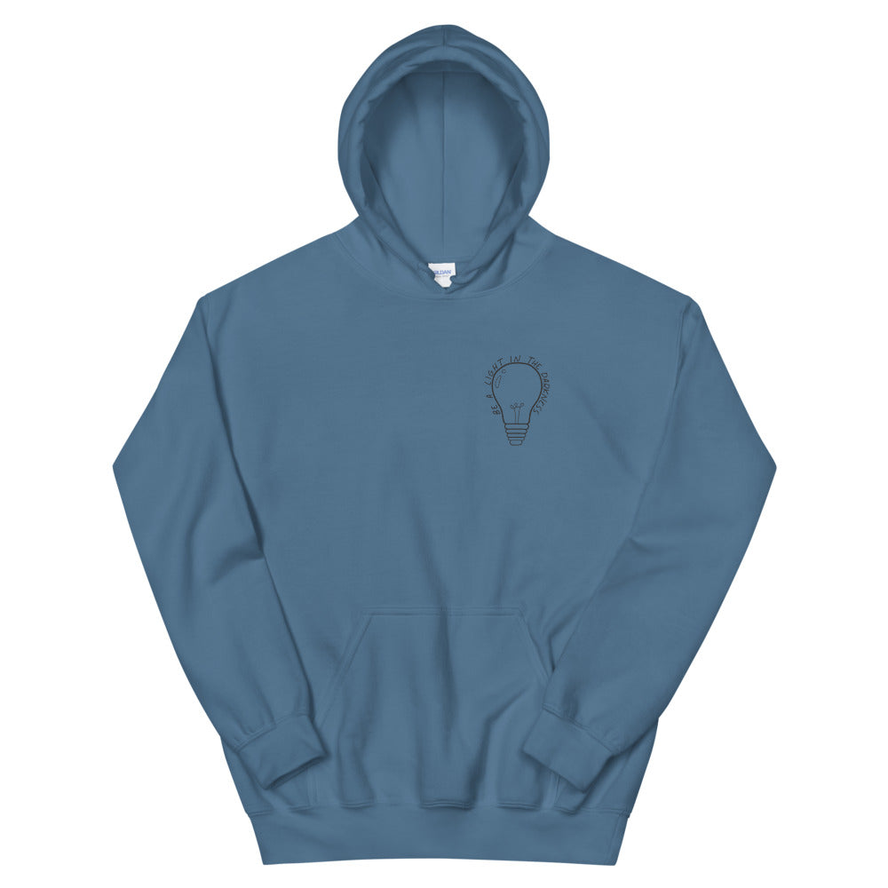 be a light in the darkness - hoodie in indigo blue color 
