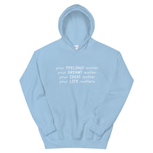 Load image into Gallery viewer, Your Life Matters Hoodie in Light Blue Color flat 
