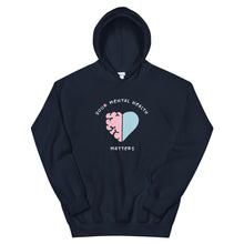 Load image into Gallery viewer, Your Mental Health Matters Heart Hoodie in Navy color
